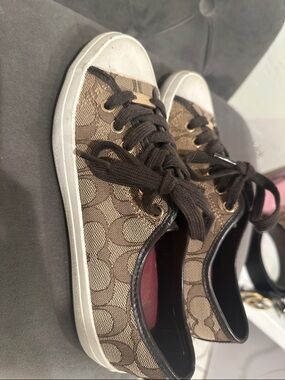 Coach Brown Canvas Signature Lace-Up Sneakers